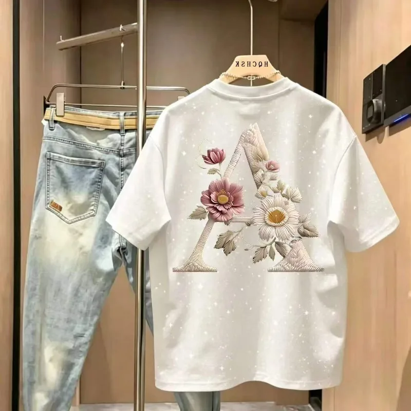 New Summer American Streetwear Brand Cool Loose Round-neck Top Featuring Pure Cotton Starry Sky Short-sleeved T-shirts for Men