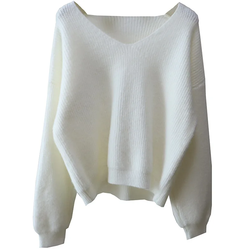 Loose Long Sve V-Ne Sweater Women's Autumn Winter Lazy Sle Korean System Knitted Top Loose Slimming Soft Circle Hairband