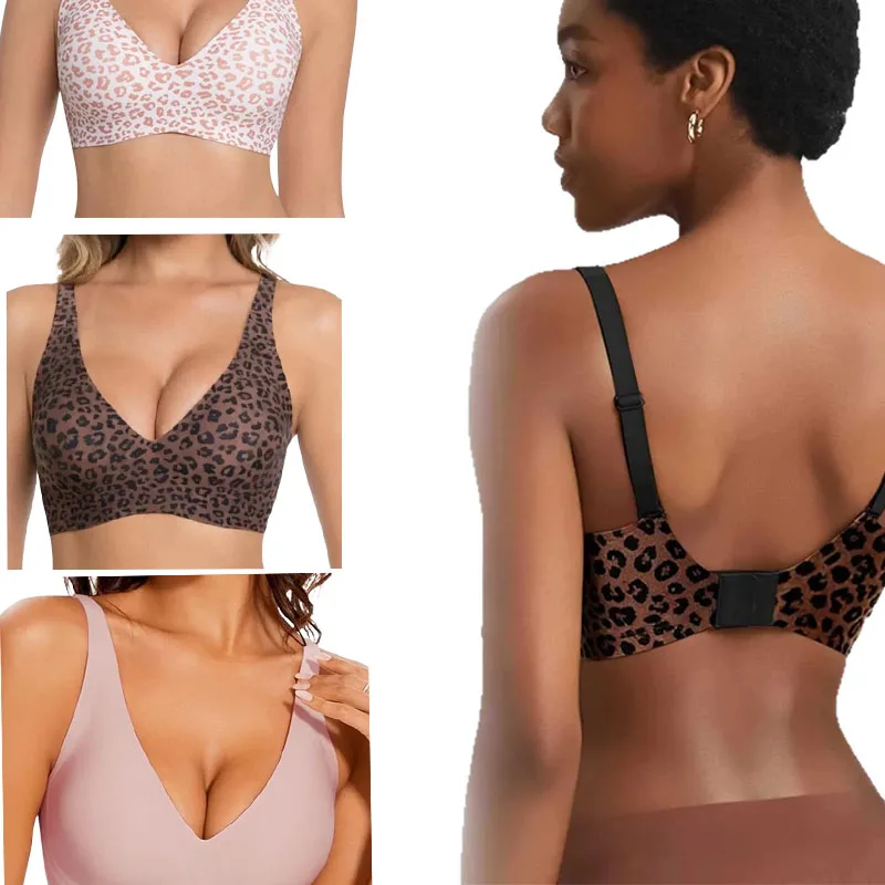 Fünf Größen Leopardenmuster Reiner Niedlicher BH Drahtlos Komfortabel Weich Hautfreundlich Anti-Drop Lingerie für Frauen