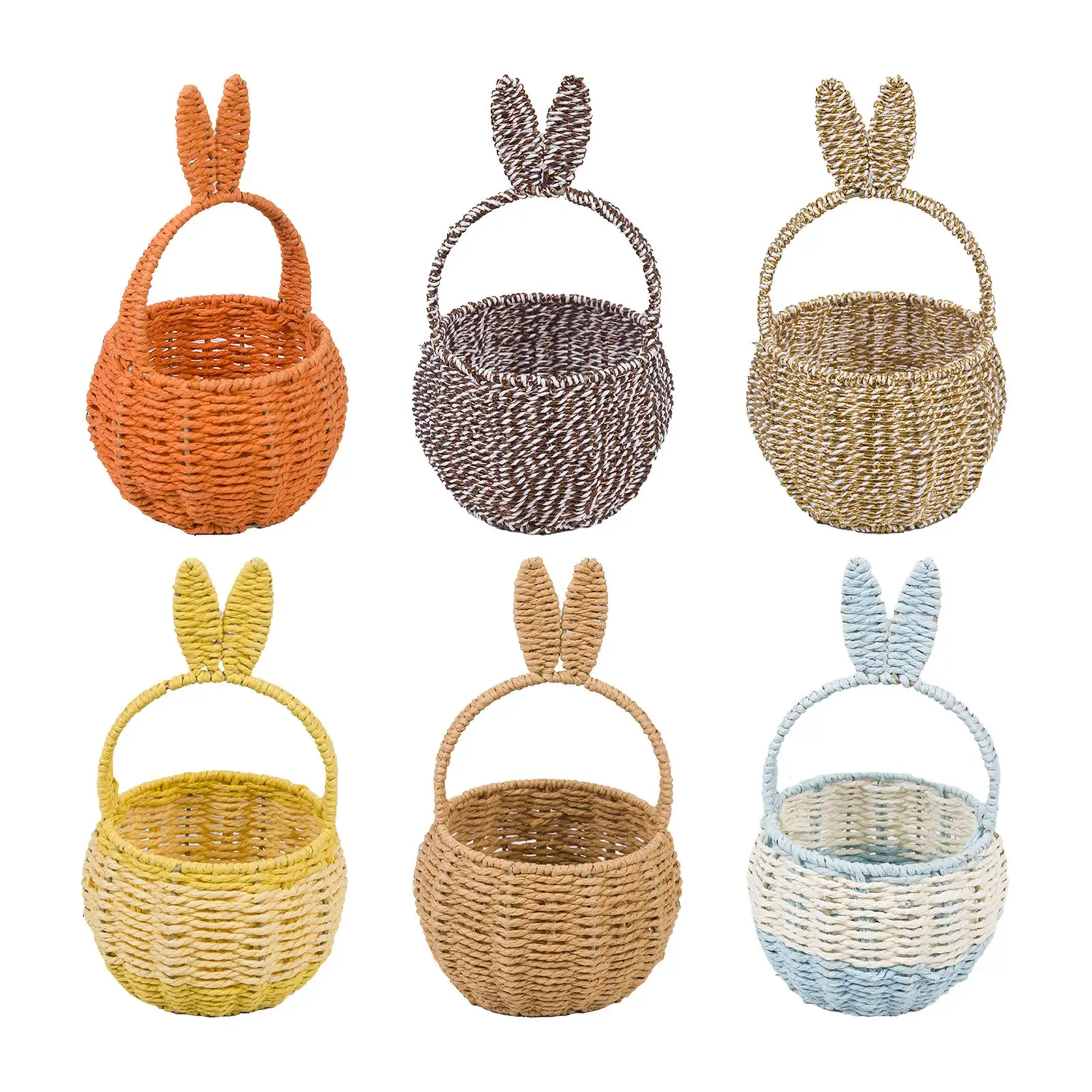 Easter Candy Gift Storage Basket 19x32cm Adorable Paper Rope Woven Iron Frame Easter Decoration for Children Multifunctional