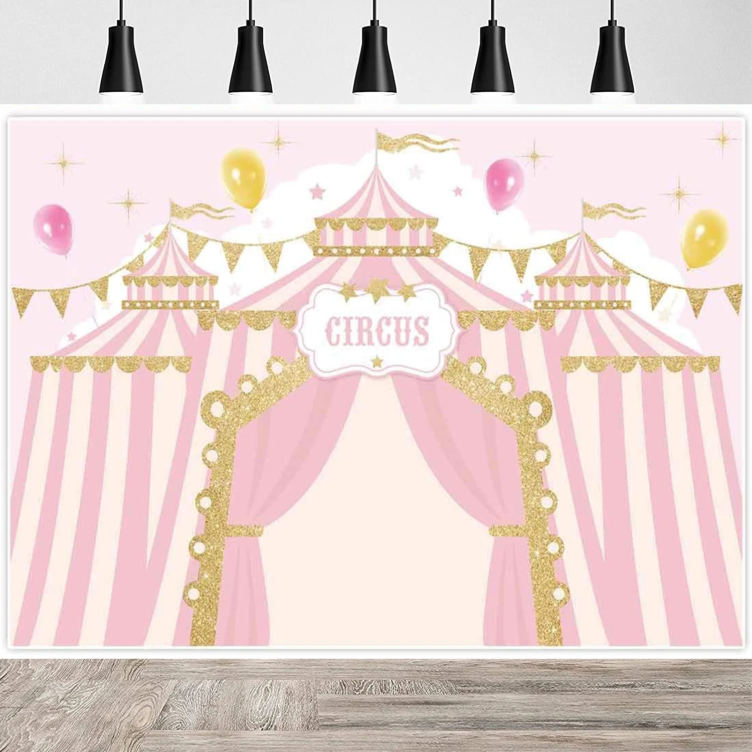 Pink Circus Backdrop Carousel Big Top Tent Background Girl Birthday Party Dessert Cake Table Decor Baby Shower Banner