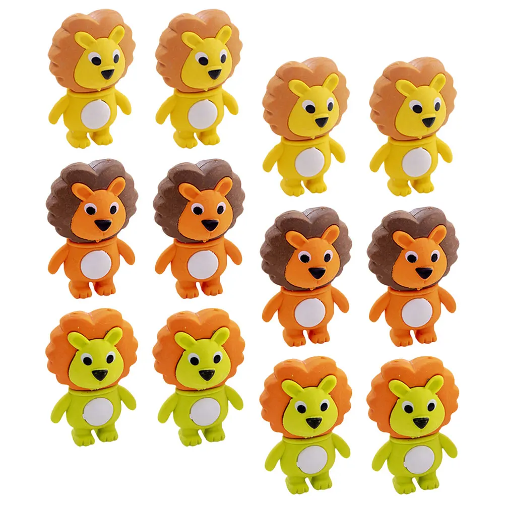

12 Pcs Eraser Adorable Cartoon Animals Mini Bulk Prize School Supplies Tpr Material Student Drawing Portable Pencil