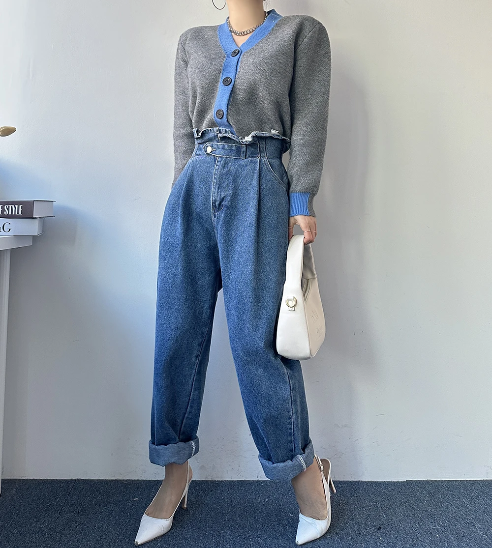 Ladies Slouchy Baggy High Waisted Jeans Woman Clothing Girls Fashion Casual Denim Wide Leg Pants Female Women Clothes BAAX6043