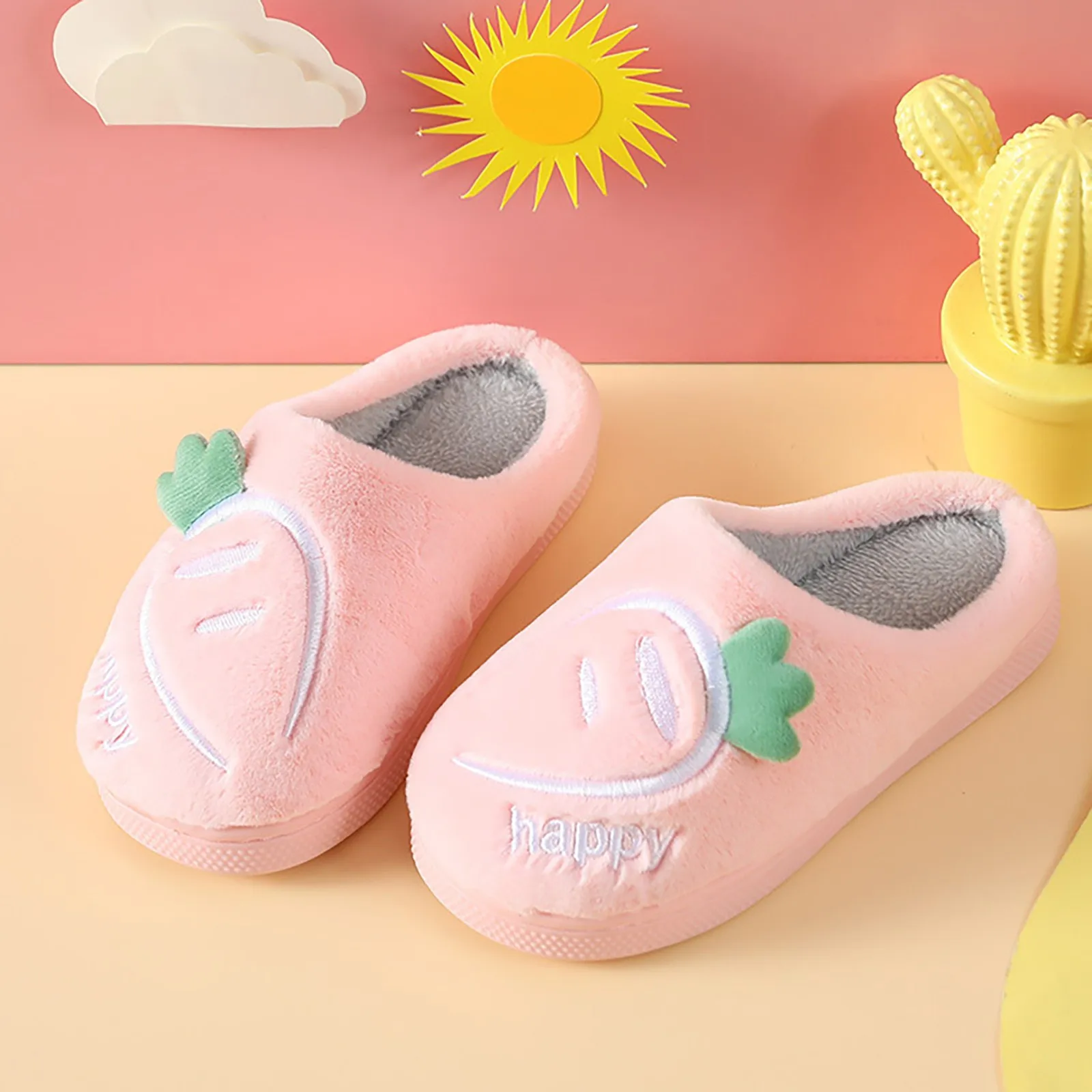 

Cute Kids Slippers Fluffy Furry Women Home Platform Slippers Baby Girls Plush Slides Indoor Fuzzy Slippers Children Cotton Shoes