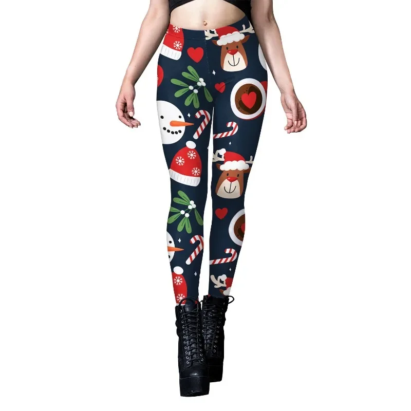 Vrouwen sexy leggings hoge taille elastische kerstvakantie feest sneeuwvlok gedrukt casual sportleggings hip-lift panty broek