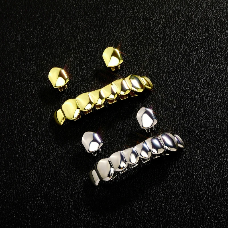 Top Bottom False Teeth Halloween Mouth Grills Punk Copper Plated Gold Tooth Performance Party Ornament Grillz Supplies Festival