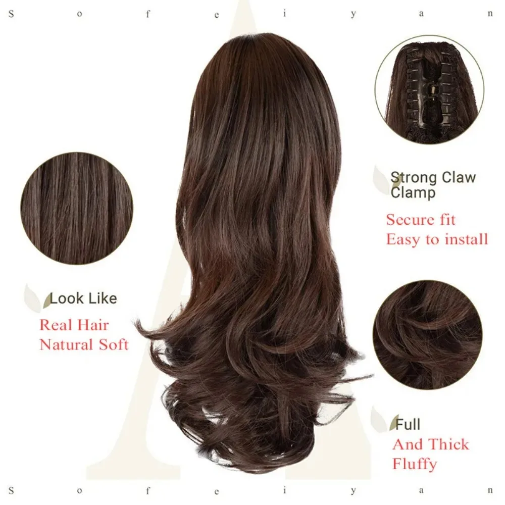 Perruque synthétique brune pour femme, chignon désordonné, pince à griffes, chignons, morceau de cheveux, 14 po