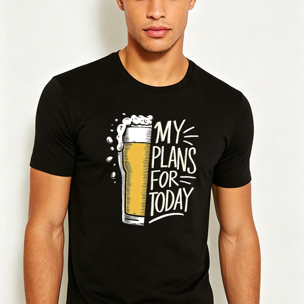 My Plans for Today Beer Glass Graphic T Shirt Men Short Sleeve Tee Funny Weekend Quote Top Summer Holiday Clothes