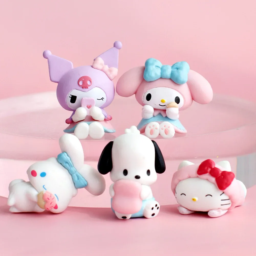 5Pcs-Set Sanrio Cinnamoroll Anime Figure Pochacco Kuromi Pom Pom Purin Hello Kitty Action Figure Toys Model Doll My Melody Gifts