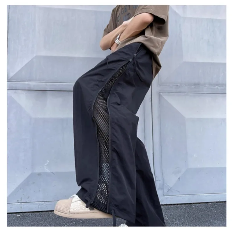 Side Zip  Dry Ice Silk Casual Pants Men Summer Thin American Straight Tube Outdoor Climbing Long Trousers Paratrooper Trousers