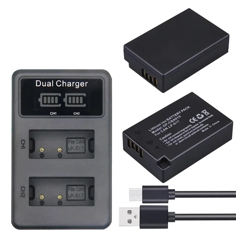 LP-E17 Battery + LED Built-in USB Dual Charger 1500mAh LP E17 for Canon EOS RP, Rebel SL2, SL3, T6i, T6s, T7i, M3, M5, M6,250D