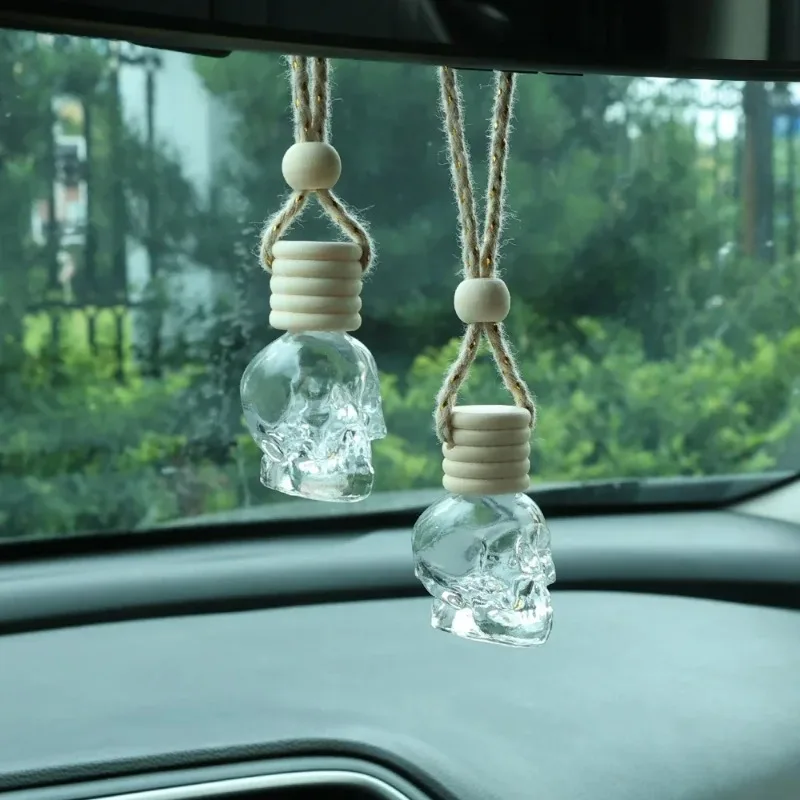 Car Perfume Bottle Creative Skull Air Freshener Scent Hanging Empty Bottle Rearview Mirror Pendants Auto Interior Accessories