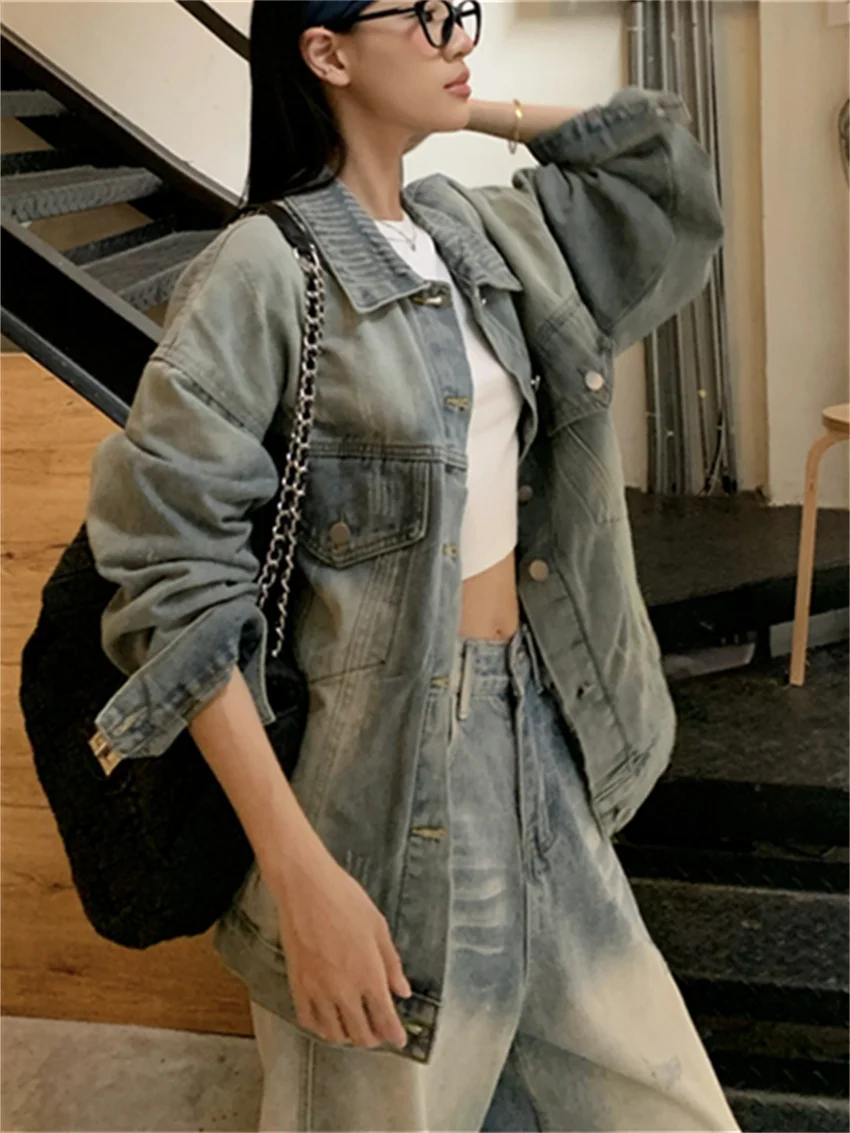 Alien Kitty Light Washed Women Jackets Loose New Casual Denim Vintage Autumn 2024 Daily Jeanswear Chic Slim High Street Coats