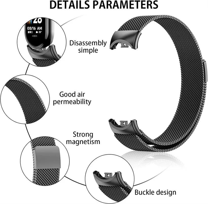 Strap For xiaomi Mi Band 8 NFC global version accessorie Milanese Loop Replacement belt bracelet pulseira correa mi band 8 strap