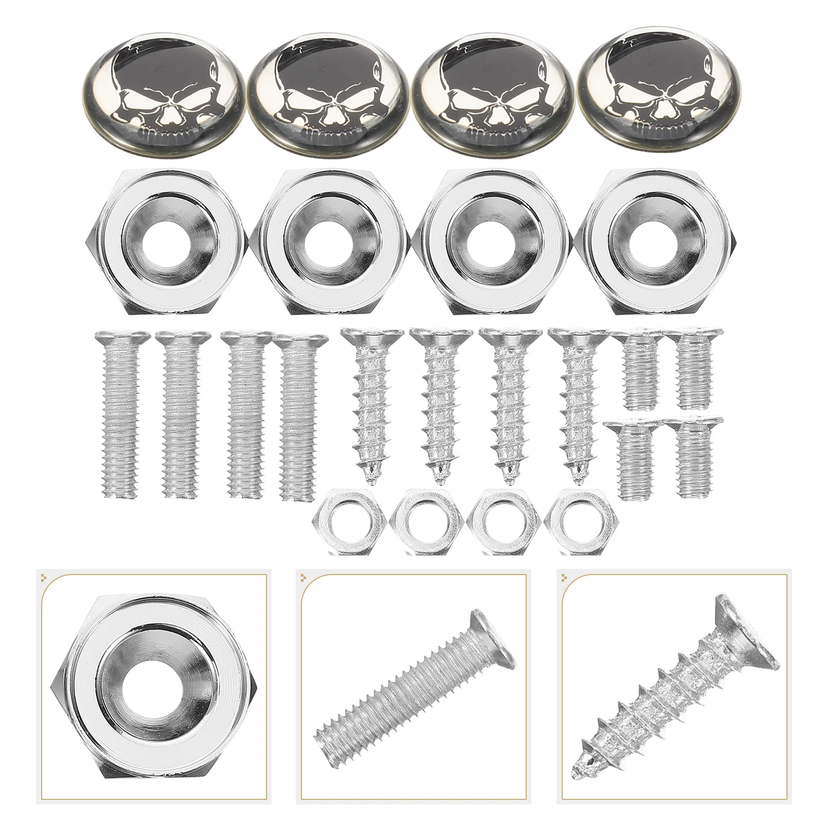 

Skull License Plate Screws Replaceable for Car Mounting Kit Accessories Clips Stainless Steel