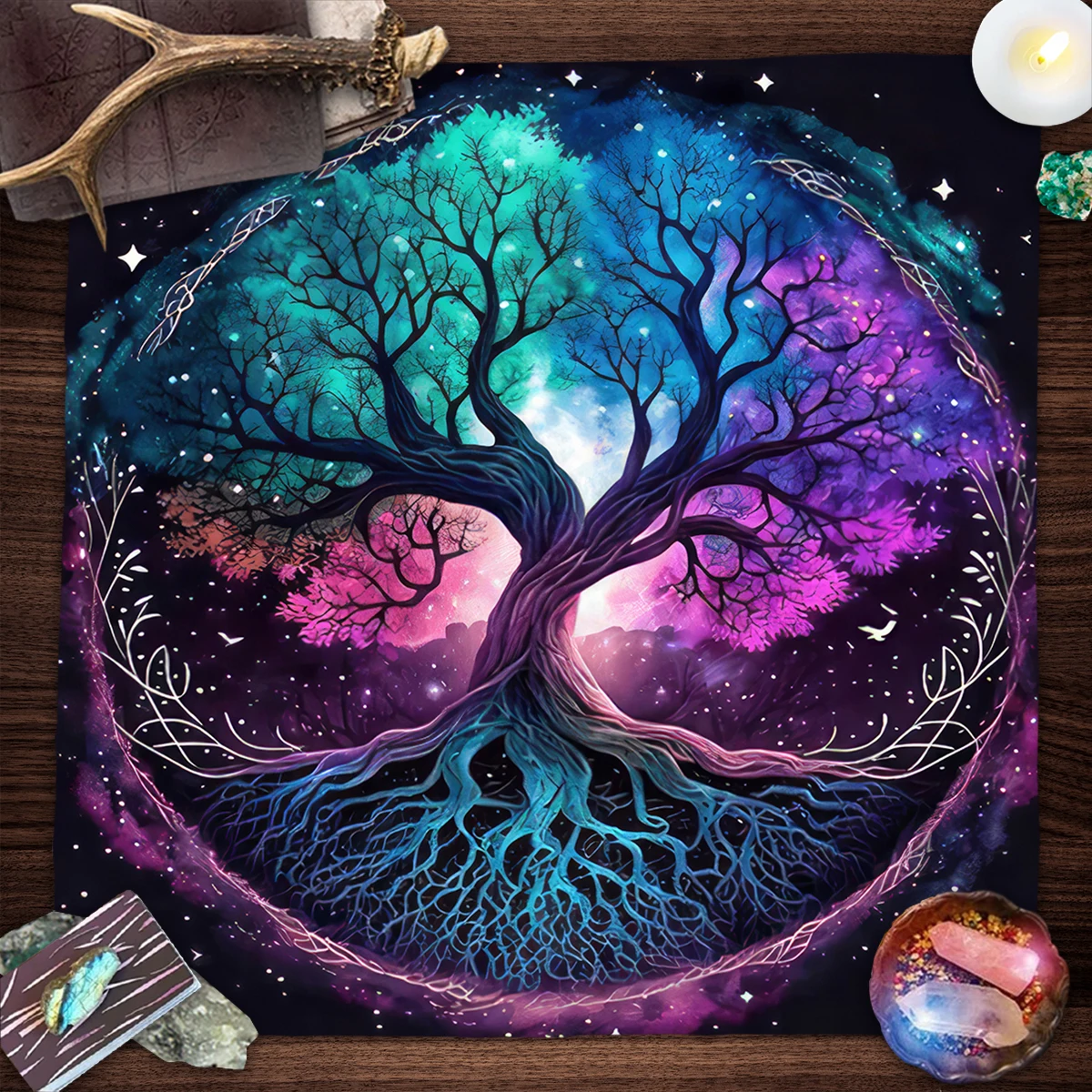 Life Tree Tarot Tablecloth Starry Sky Plants Divination Table Cloth For Tarot Wicca Altar Cloth Witchcraft Astrology Decoration