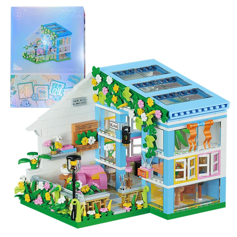 Creative Sunshine Flower House Building Blocks Architecture Micro City Street View Shop Assemble Bricks Toys Gifts For kids Girl