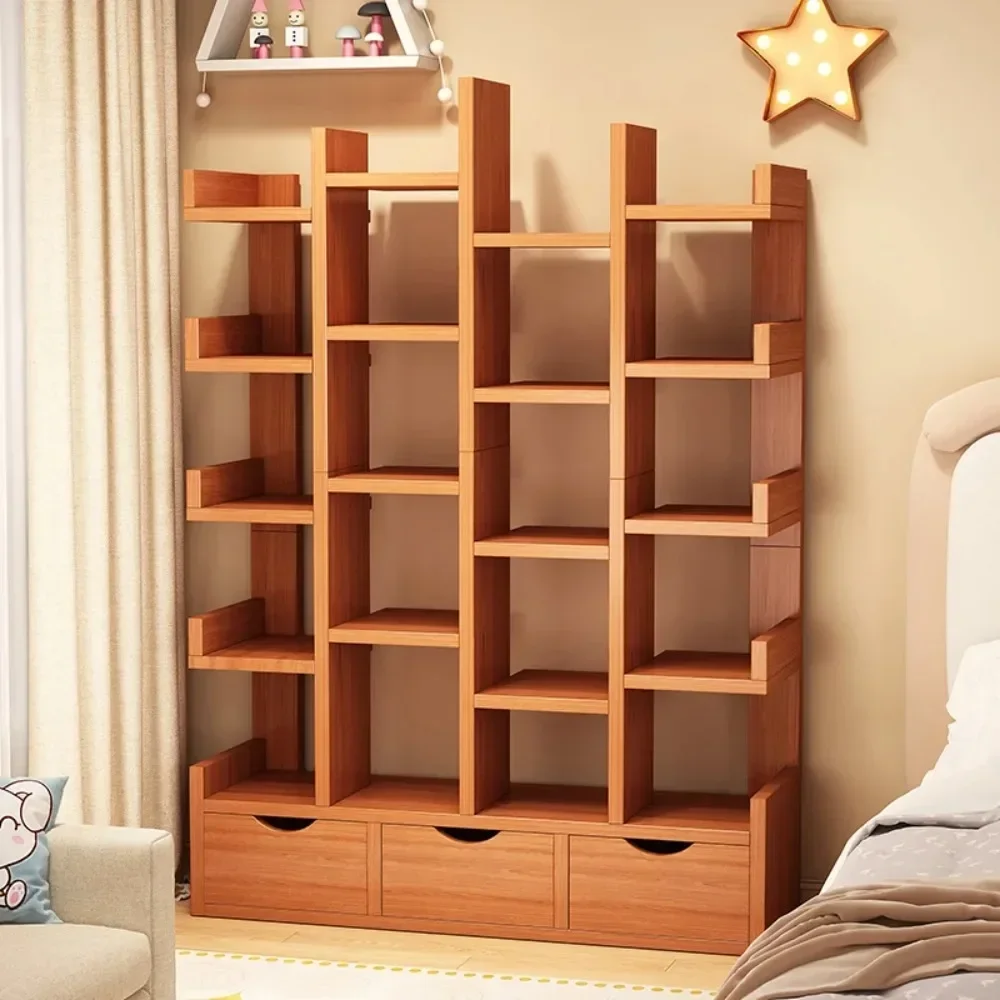 Living Room Bookshelf Solid Wood Cabinet Office Simple Of Modern Book Shelf Multi-Level Floor