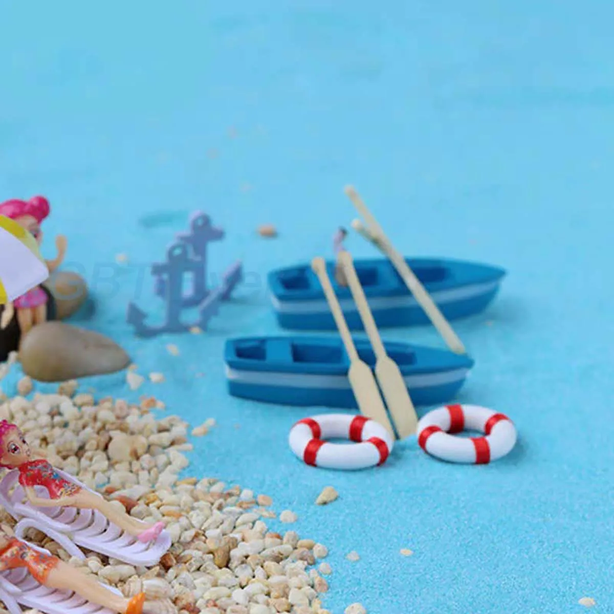 1/2/3Pcs Summer Beach Landscape Seascape Ornaments Boat Lifebuoy Anchor Model resina Miniature decorazione fai da te