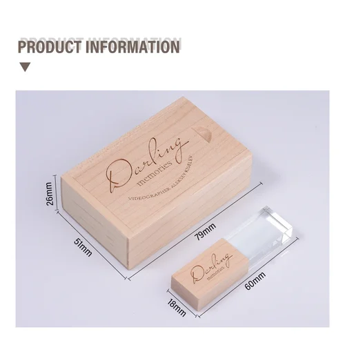 Imagen 2 del producto Unidad Flash USB 3,0 LED blanca, caja de madera de cristal, unidad de bolígrafo con logotipo personalizado gratis, regalos de fotografía, memoria Stick 128GB 64GB