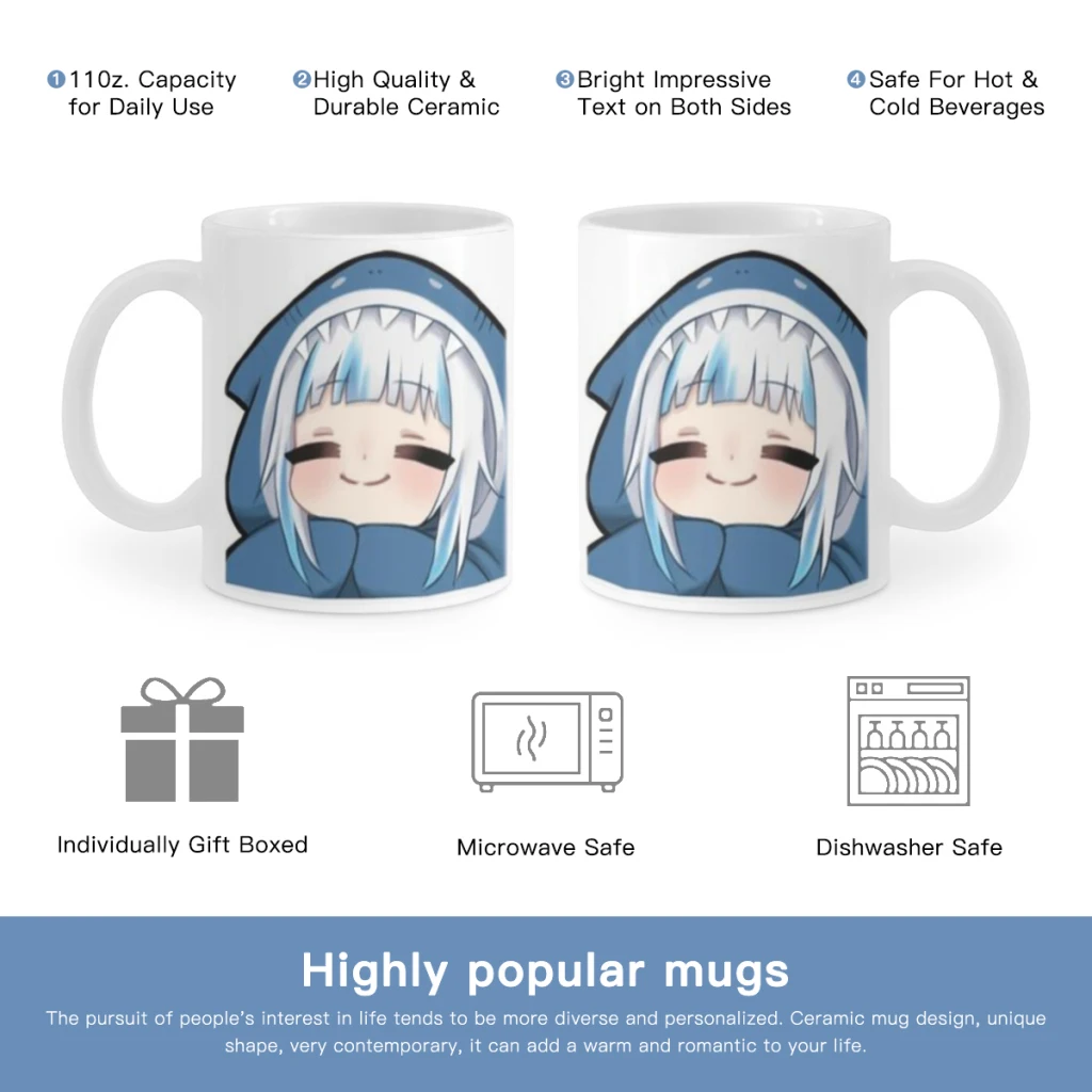 

Hololive Gawr Gura Free shipping Ceramic Mug Cute Coffee Tea Milk Stave Mugs And Cups with Handle Novelty Gifts