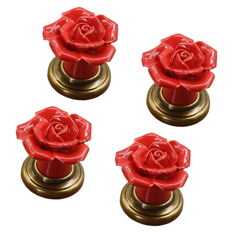 4Pcs Elegant Florals Ceramics Cabinets Knobs With Zinc Alloy Screws for Furniture Wardrobe Dresser Drawer Handles Use