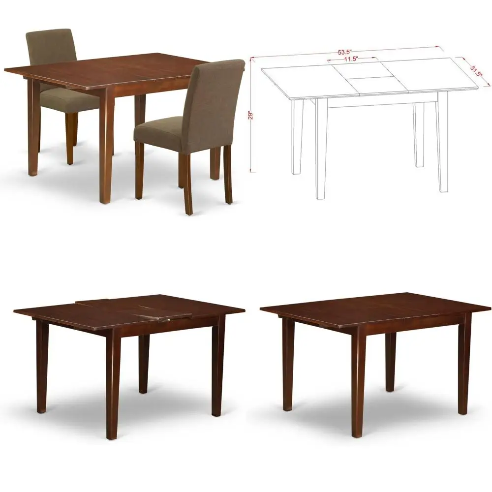 3-Piece Dining Set with Rectangular Table and Butterfly Leaf Extension, 2 Chairs - Modern Kitchen Furniture