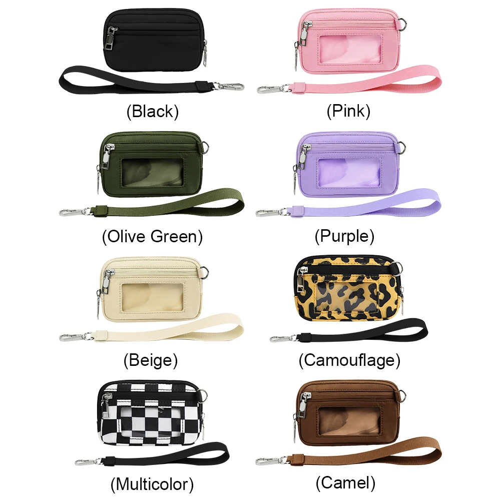 Nylon Coin Purse Solid Color for Men Women Mini Change Wallet Multi Pocket Wristlet Coin Pocket for Credit Card ID Lipstick