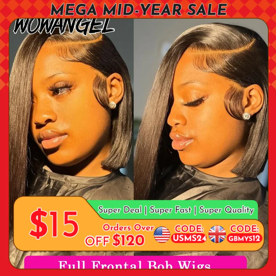 Wow Angel 13X4/13x6 HD Lace Full Frontal Short Bob Human Hair Wigs Straight Bob Wigs Bleached Knots Pre-Plucked Hair For Woman