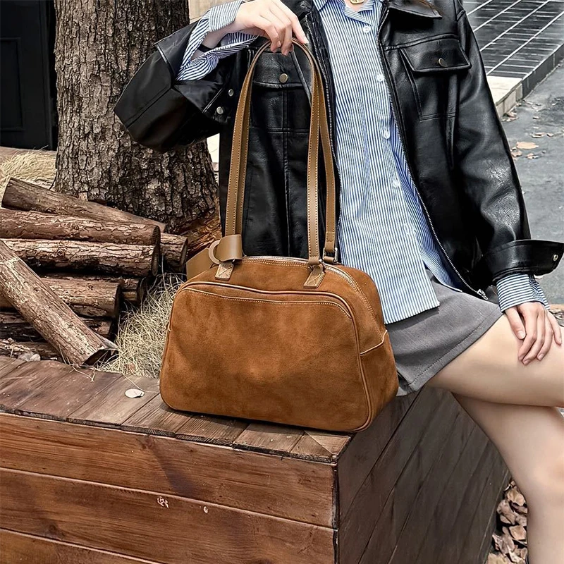 

European American Fashionable Underarm Bags New Brushed Bowling Bag Retro Large-capacity Shoulder Bag Solid Color Versatile Bags