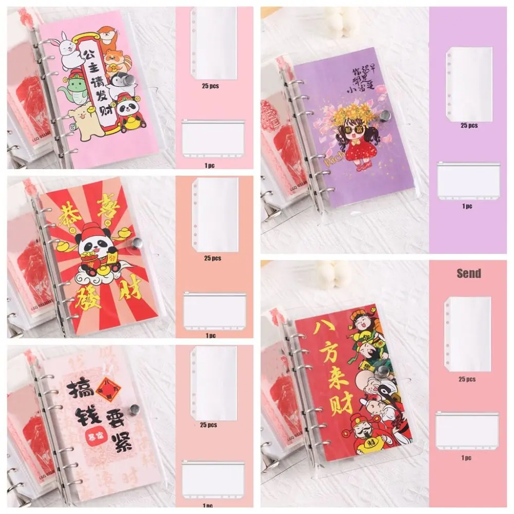 Fashion A6 Saving Money Binder PVC Cartoon Budget Binder Handbook Refillable Account Book New Year's Gift