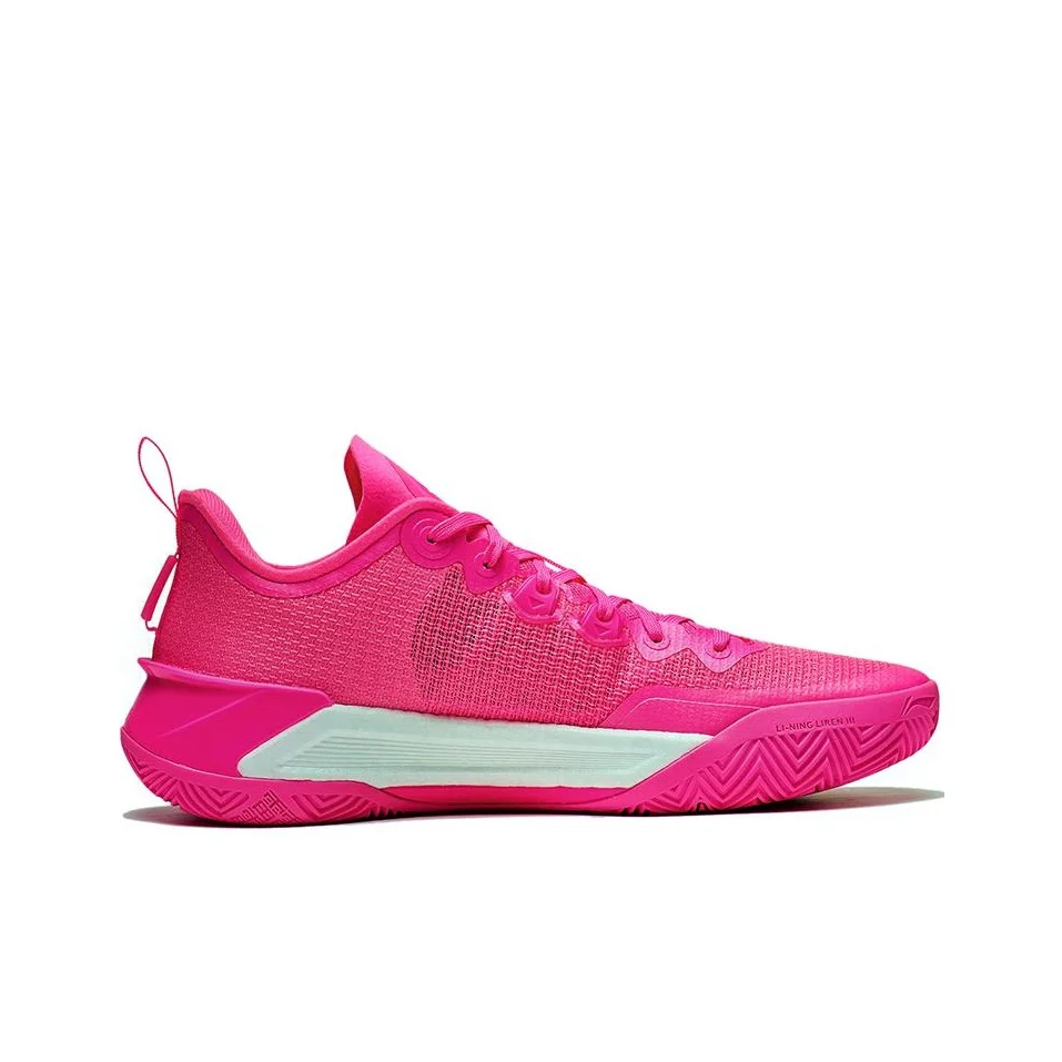 Li Ning Liren 3 V2 Pink Abrasion Resistant Breathable Low top Basketball Shoes Unisex Neon Pink ABAT073-9 view 3