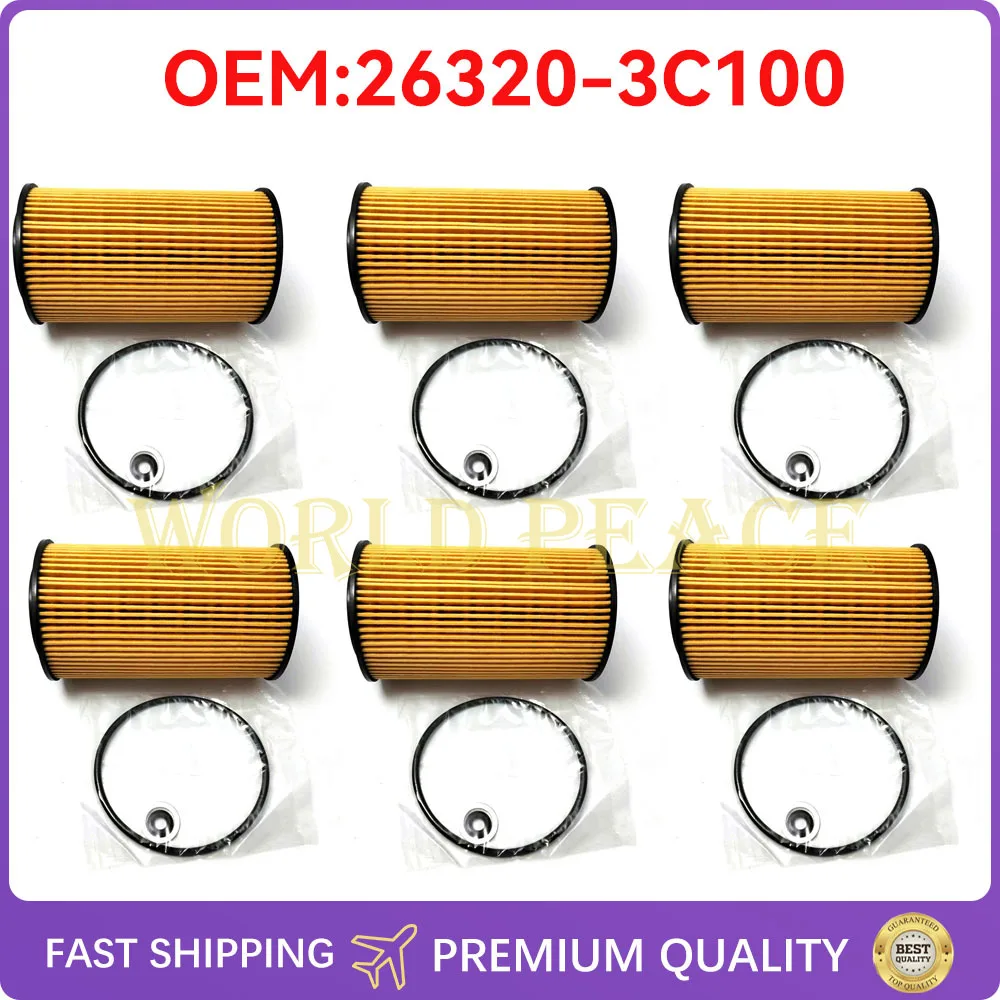 

6Pcs 26320-3C100 Car Engine Oil Filter KIT for Hyundai Santa Fe Sonata Kia Sorento 263203C100