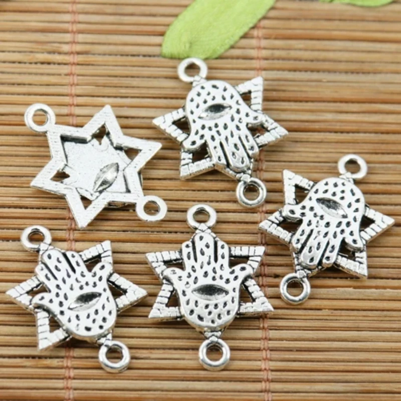 10pcs 27*19mm Tibetan Silver 2holes Hexagram Hand Plam Connectors EF2073 Charms for Jewelry Making