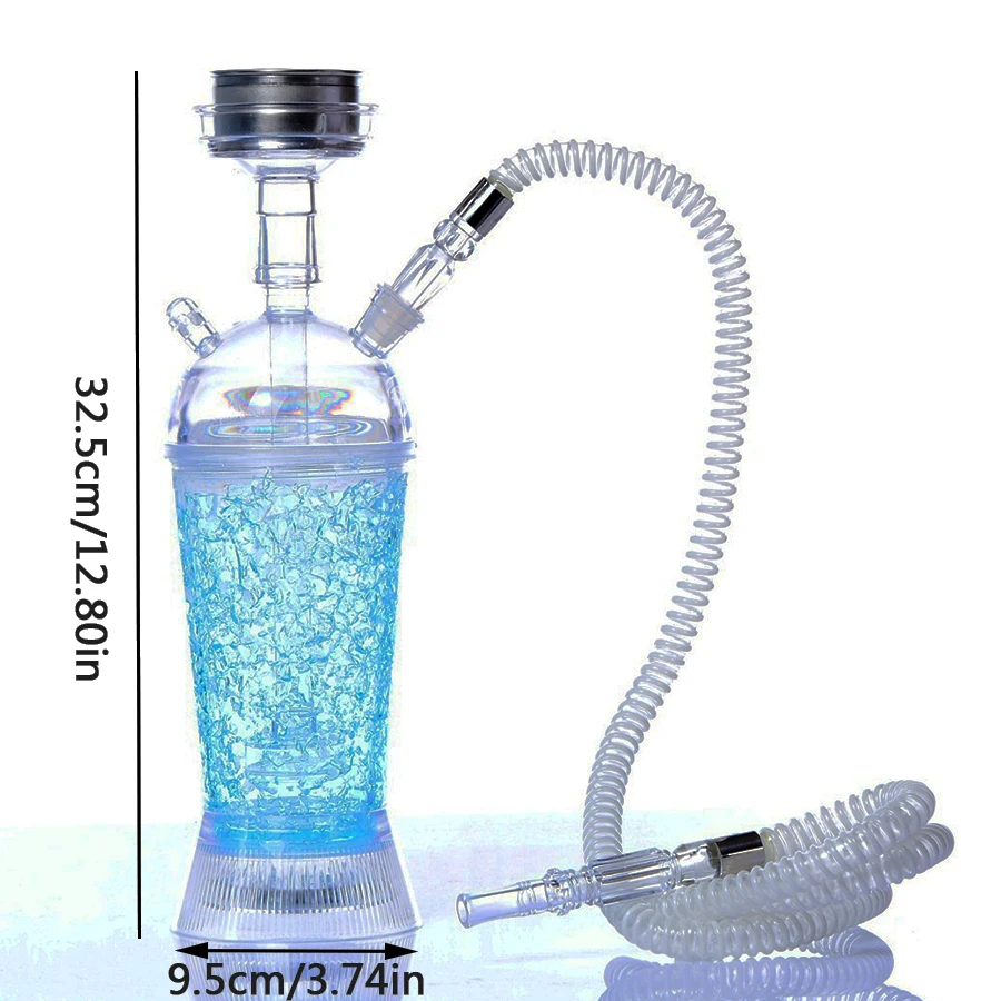 Arabian Hookah Set Blue Acrylic Single Hose Shisha With LED light Accessories For Birthday Gifts