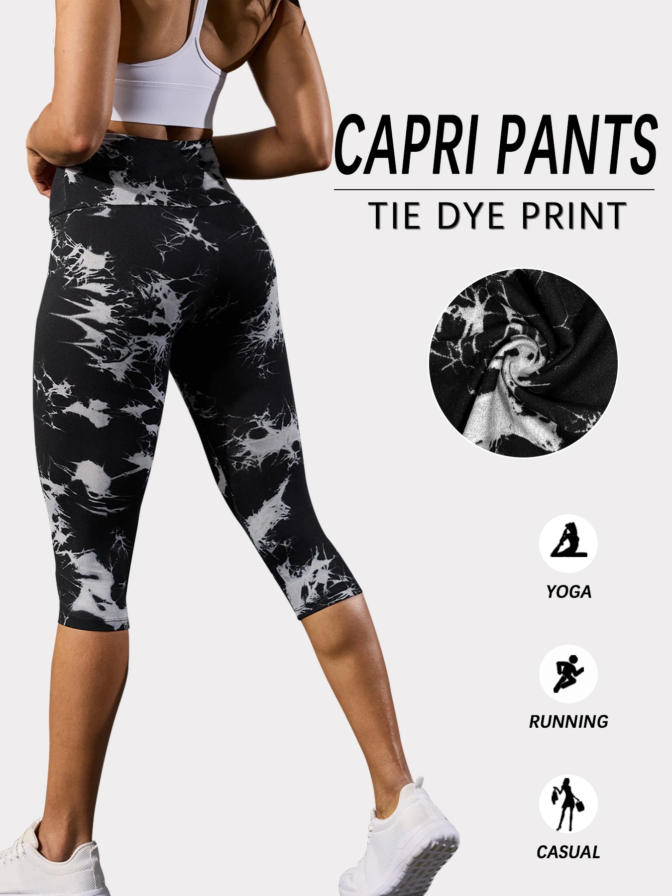 3 Pack Super Soft High Waisted Tie Dye Print Sport Capri Pants for Women No See Through Workout Running Yoga Athletic