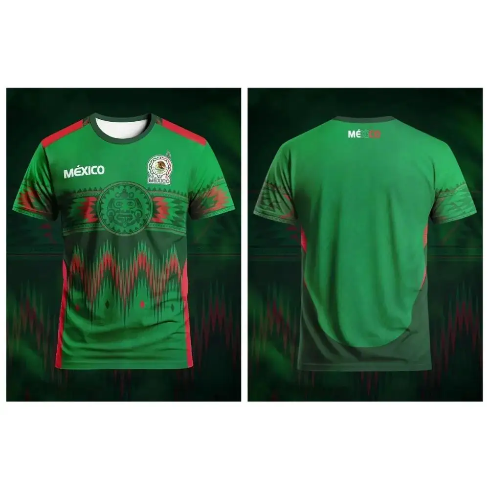 Unisex Mexiko Nationalmannschaft Fußballtrikot, Azteken-Stammesmuster Schnelltrocknendes Kurzarm-T-Shirt für Sporttraining und Freizeitkleidung – Detail 9