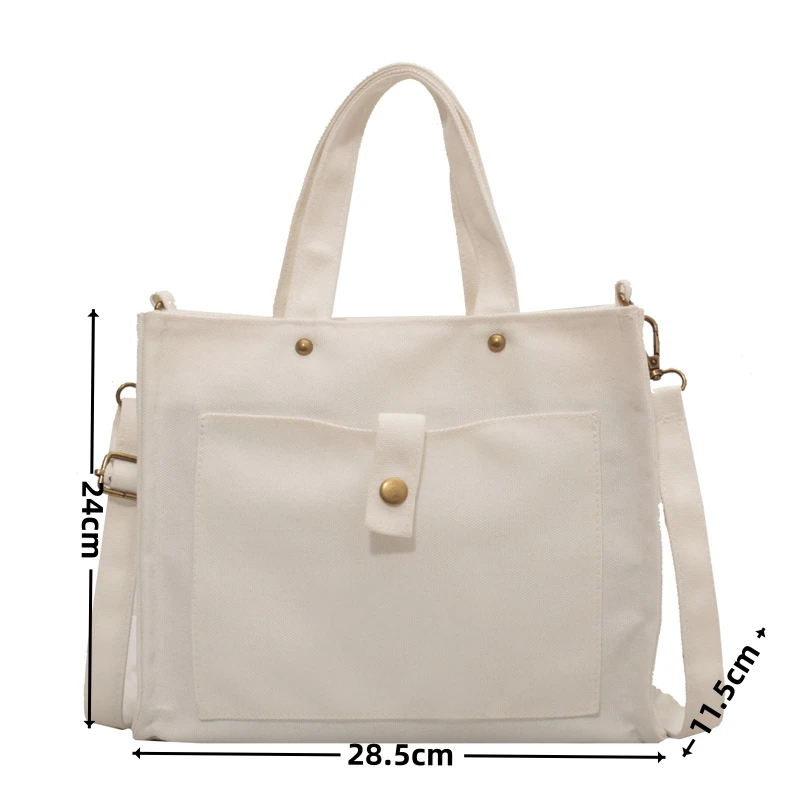 Summer Large Capacity Women's Canvas Tote Bag Simple Solid Colour  School Shoulder Bag Multi-pocket Shopper Bag