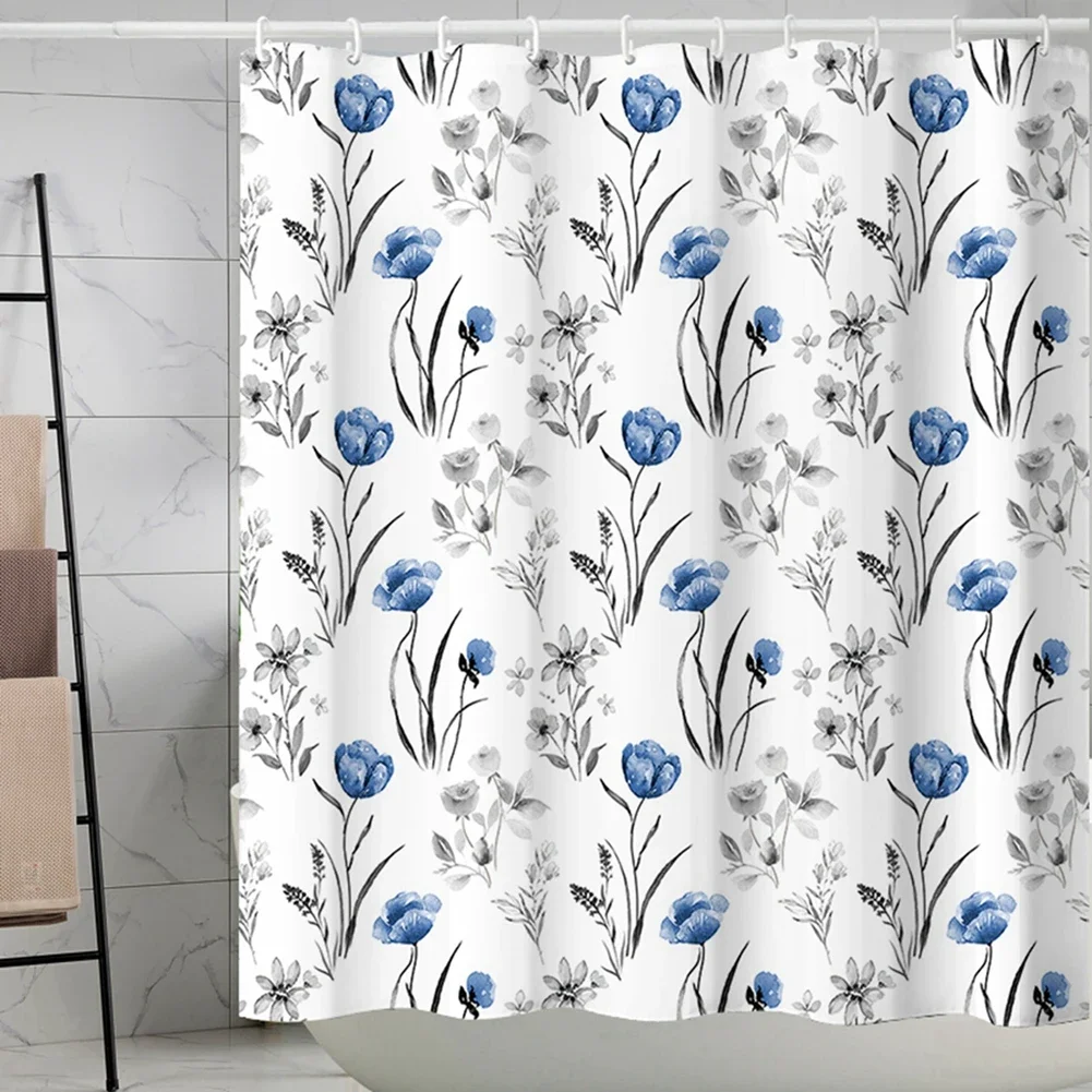 

Floral Printed Bathtub Curtain Quick-Drying Bathroom Shower Curtain 183 x 183 cm Washable Shower Curtain with 12 Hooks