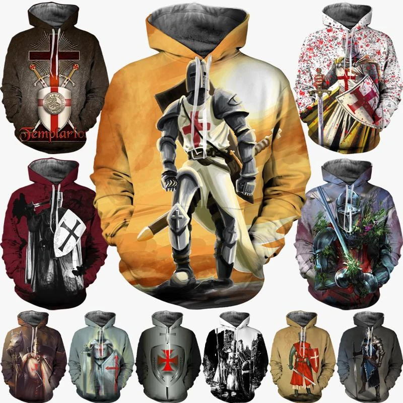 

New Fashion Hip Hop Style Unisex Cool Hoodie Knight Templar 3D Printed Graphic Hoodies Street Men Women Clothing Tops Streetwear