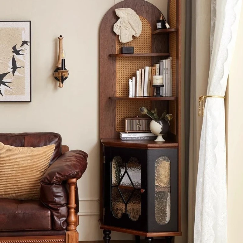 

Corner cabinet, household small apartment corner rack triangular cabinet, living room retro storage corner cabinet