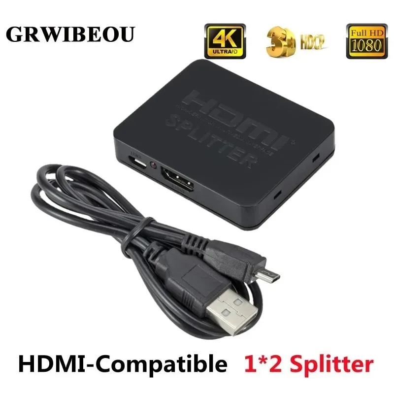 Rozdzielacz HDMI 1 wejście 2 wyjścia 1080p 4K Kompatybilny z HDMI Adapter 1x2 HDCP 3D Switcher 2-portowy koncentrator do HDTV DVD PS3 Xbox TV BOX