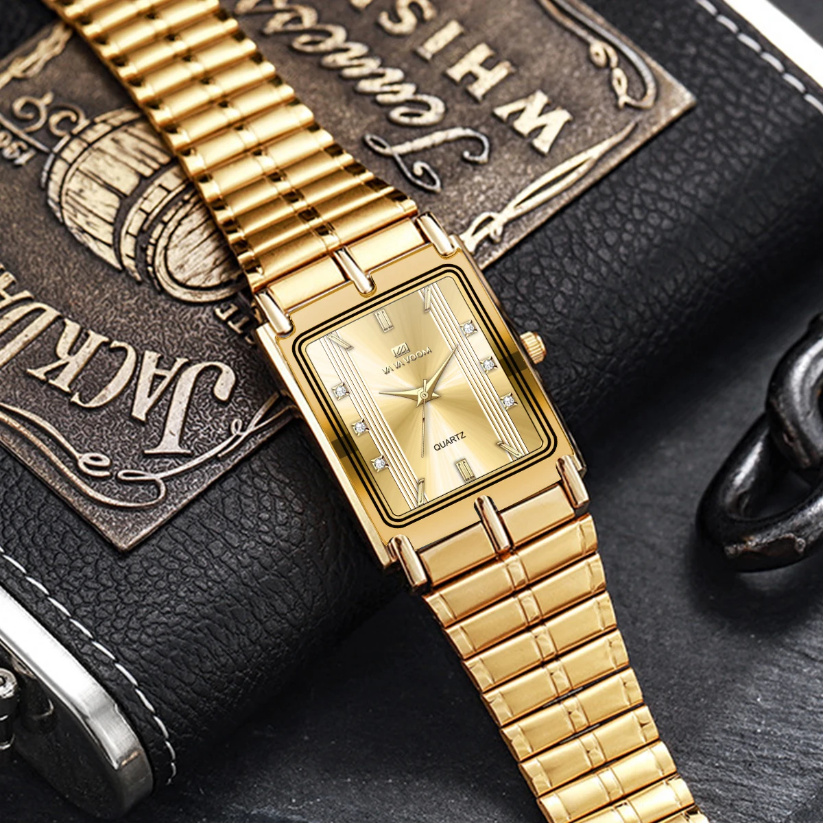 VA VA VOOM брендовые кварцевые часы мужские деловые стильные квадратные из нержавеющей стали великолепные водонепроницаемые часы со стразами 3 бара reloj hombre