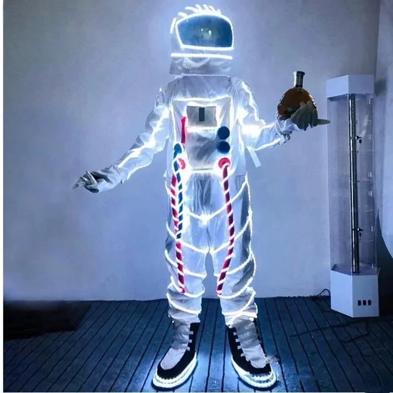 

LED Light Up Astronaut Costume with Helmet Halloween Carnival Space Man Cosplay Party Outfit Stage Show Robot Dress Up Clothes