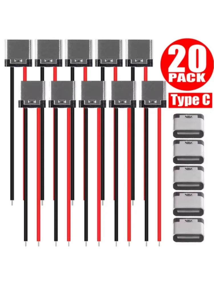 5-20 szt. Wodoodporny kabel USB-C 2-pinowy do lutowania, przedłużacz zasilania, złącze USB-C do szybkiego ładowania — 2