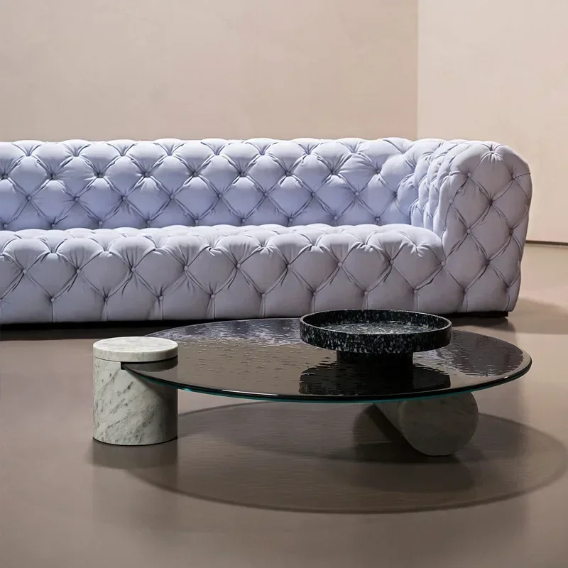 High-end water ripple coffee table wabi sand wind gray glass bubble noodles round coffee table marble designer creative
