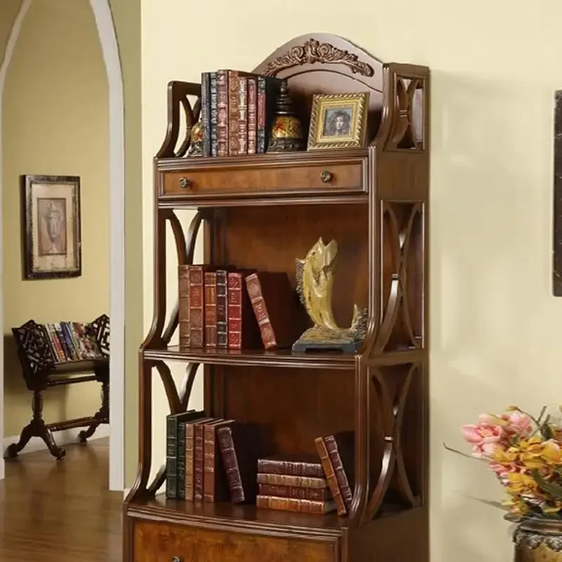 

Стеллаж для хранения без дверей в европейском стиле в стиле ретро, высококачественное хранилище, американская книжная полка из цельного дерева