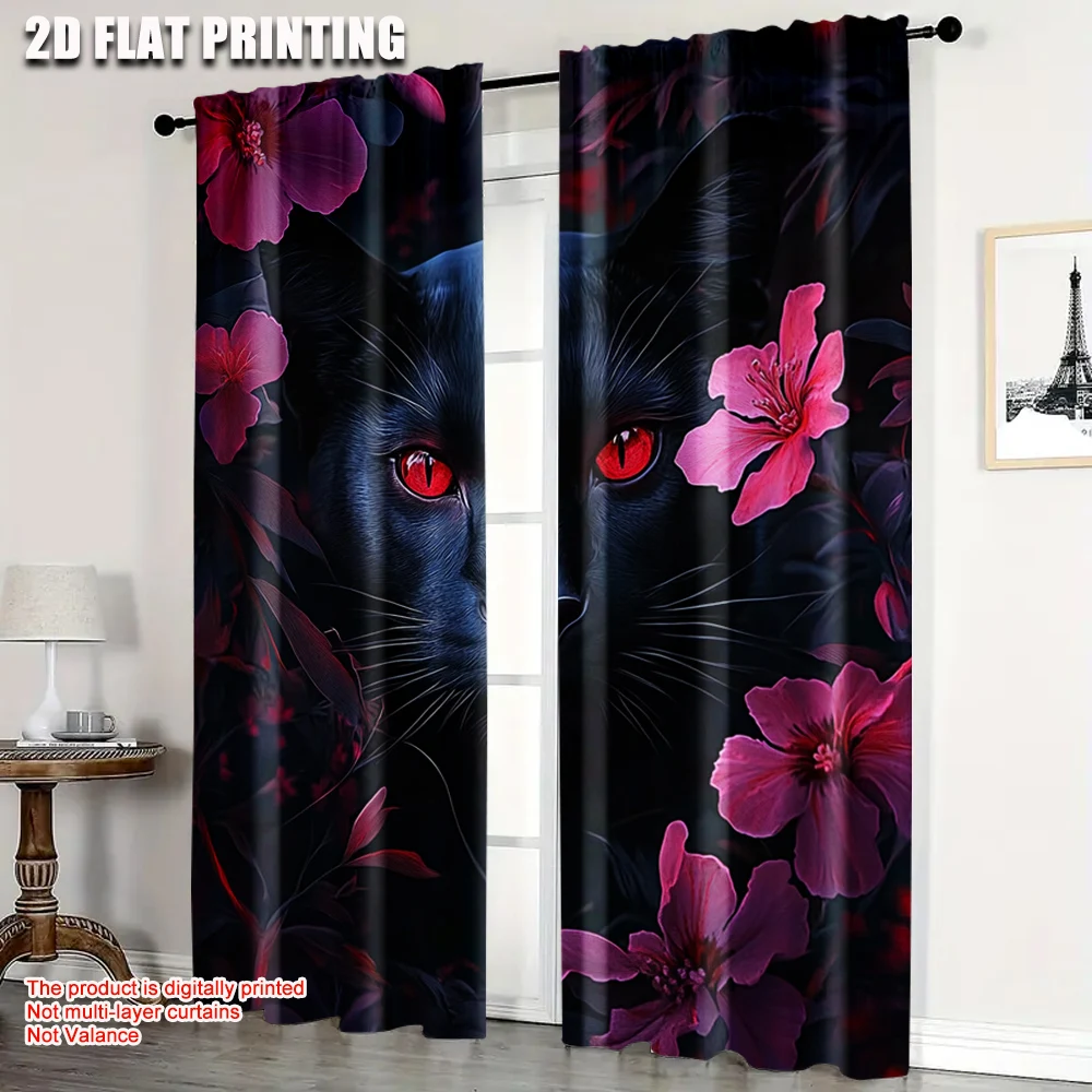 

2pc, Party Curtain Cartoon Leopard Red Floral Blackout Polyester Holiday Decorations Suitable for Indoor Use