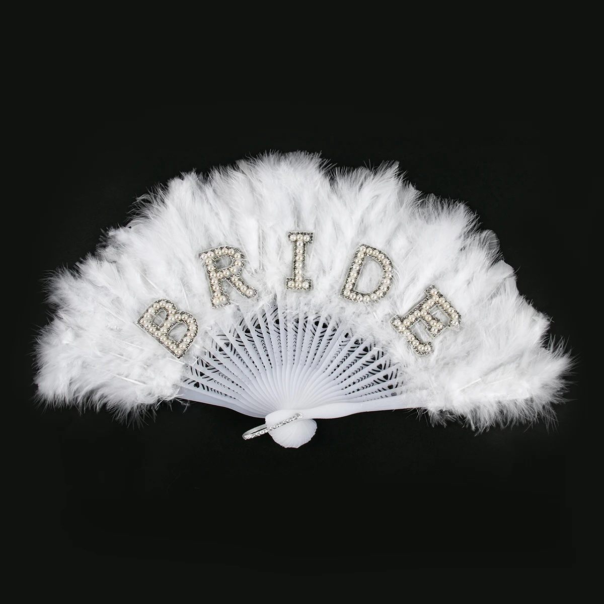 Weiße Braut Perle Feder Fan für Bachelorette Henne Party Geschenk Braut dusche Hand Fan Hochzeits