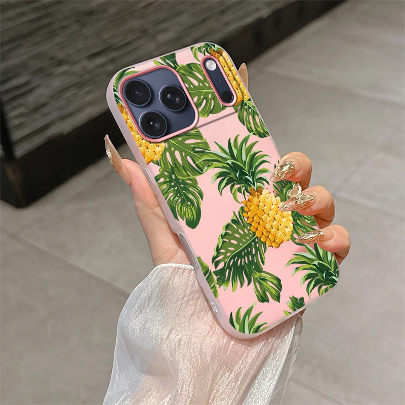 Folhas de abacaxi caso de telefone para iphone 14 pro 16 15 13 11 12 17 pro max 17 ar à prova de choque macio silicone transparente capa fundas
